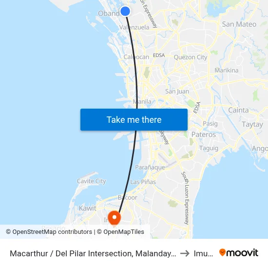 Macarthur / Del Pilar Intersection, Malanday, Valenzuela City, Philippines to Imus City map