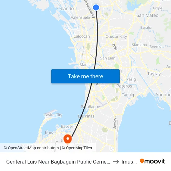 Genteral Luis Near Bagbaguin Public Cemetary,  Caloocan City to Imus City map