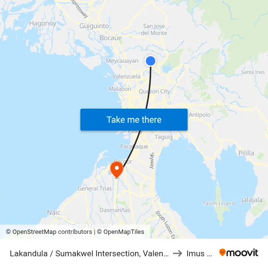 Lakandula / Sumakwel Intersection, Valenzuela City to Imus City map