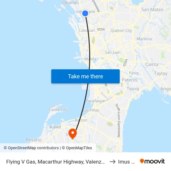 Flying V Gas, Macarthur Highway, Valenzuela City to Imus City map
