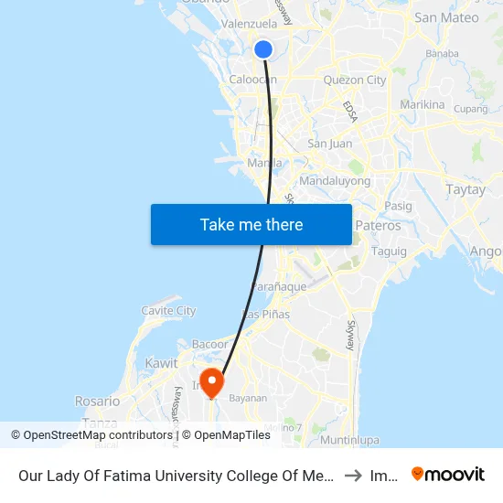 Our Lady Of Fatima University College Of Medicine, Macarthur Highway, Valenzuela City to Imus City map