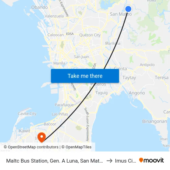 Maltc Bus Station, Gen. A Luna, San Mateo to Imus City map