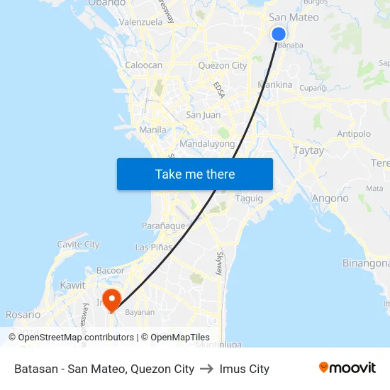 Batasan - San Mateo, Quezon City to Imus City map