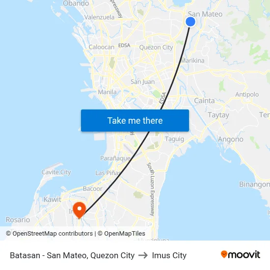 Batasan - San Mateo, Quezon City to Imus City map