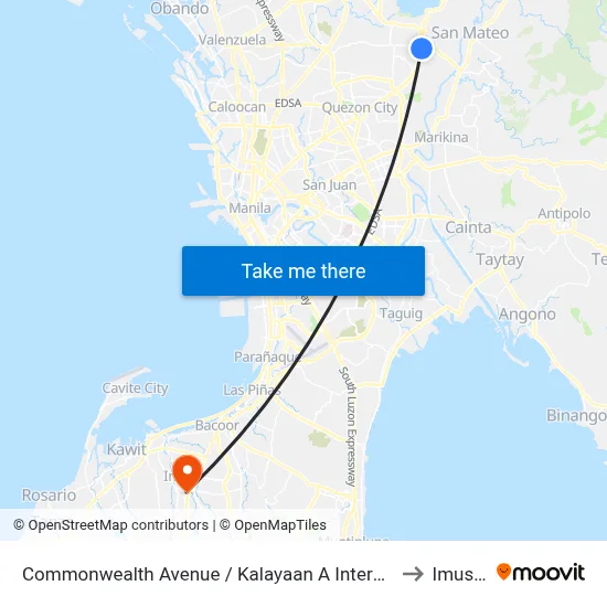 Commonwealth Avenue / Kalayaan A Intersection, Quezon City to Imus City map