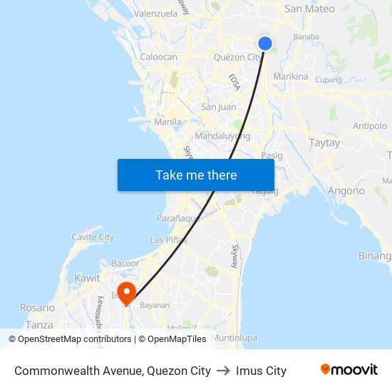 Commonwealth Avenue, Quezon City to Imus City map