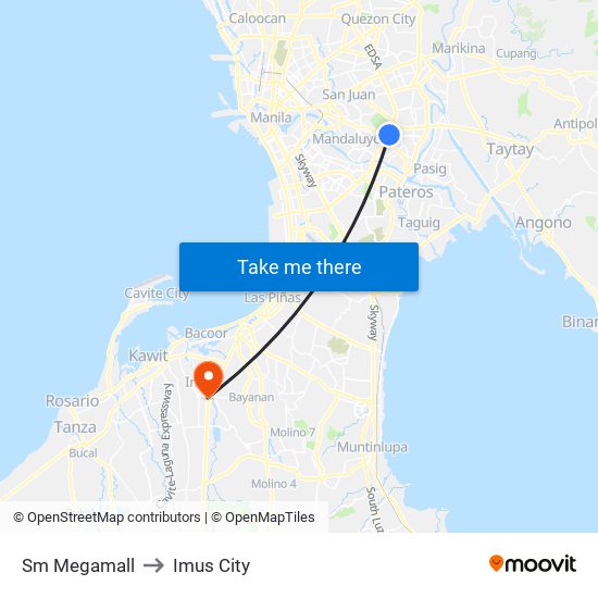 Sm Megamall to Imus City map