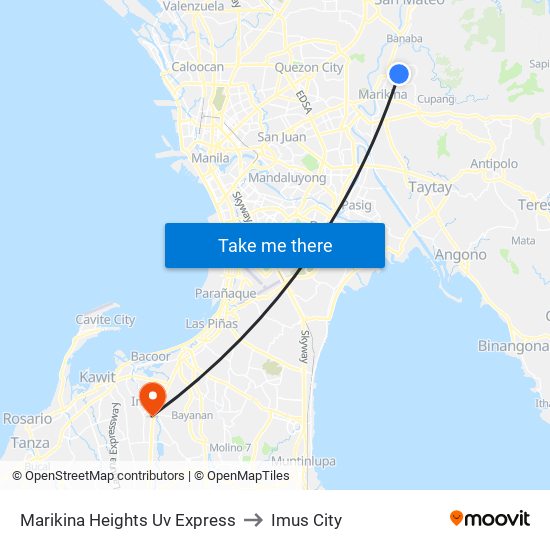 Marikina Heights Uv Express to Imus City map