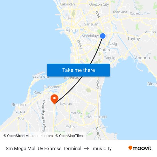 Sm Mega Mall Uv Express Terminal to Imus City map