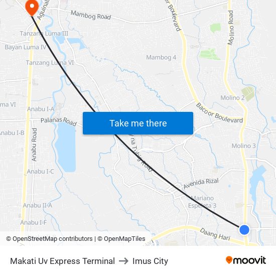 Makati Uv Express Terminal to Imus City map