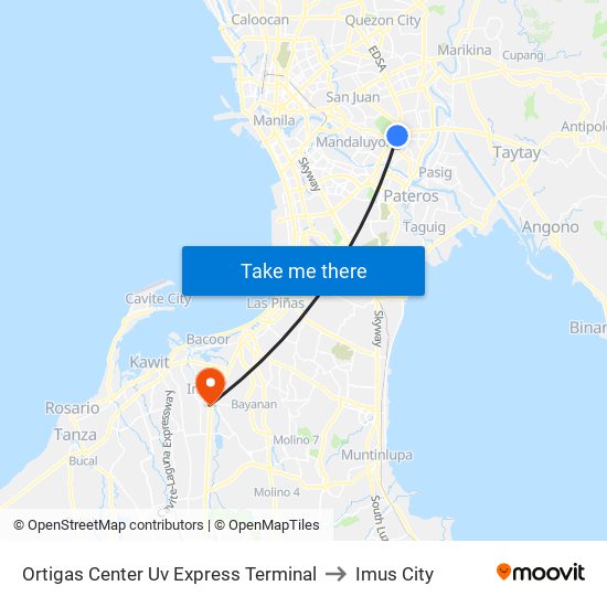 Ortigas Center Uv Express Terminal to Imus City map