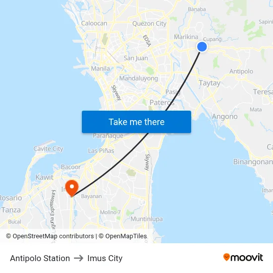 Antipolo Station to Imus City map
