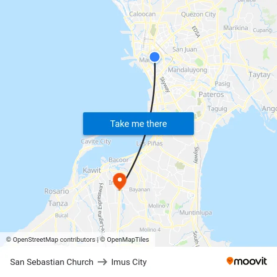 San Sebastian Church to Imus City map