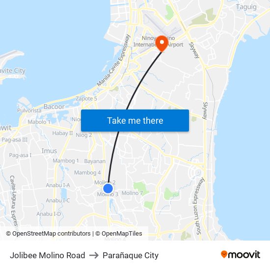 Jolibee Molino Road to Parañaque City map