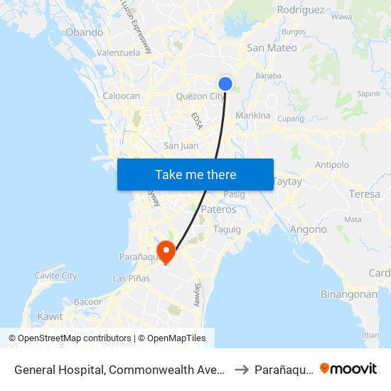 General Hospital, Commonwealth Avenue, Quezon City to Parañaque City map