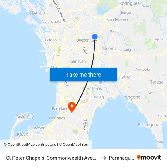 St Peter Chapels, Commonwealth Avenue, Quezon City to Parañaque City map