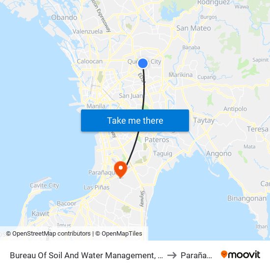 Bureau Of Soil And Water Management, Elliptical Rd, Quezon City to Parañaque City map