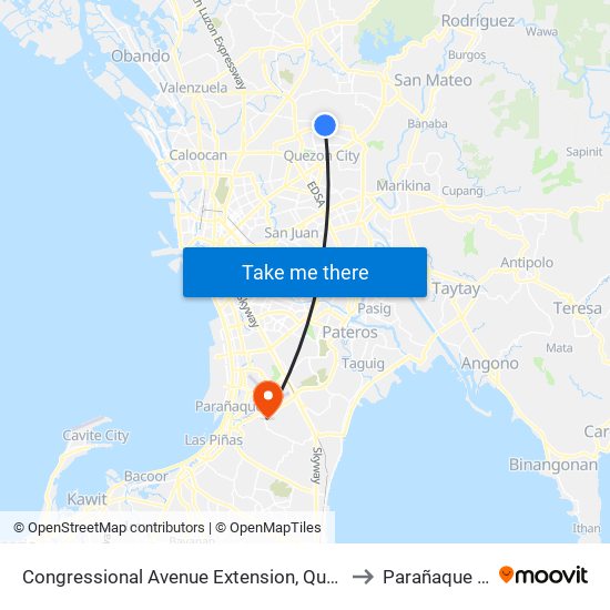 Congressional Avenue Extension, Quezon City to Parañaque City map