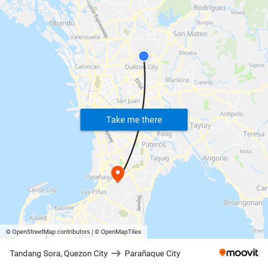 Tandang Sora, Quezon City to Parañaque City map
