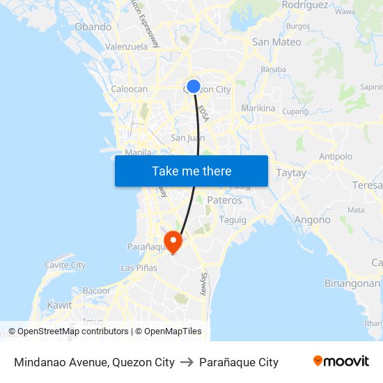 Mindanao Avenue, Quezon City to Parañaque City map