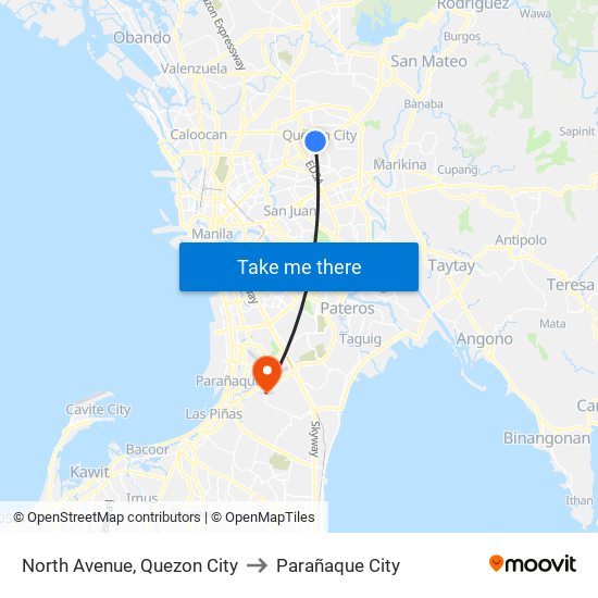 North Avenue, Quezon City to Parañaque City map