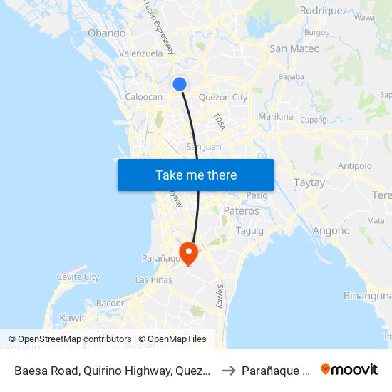 Baesa Road, Quirino Highway, Quezon City to Parañaque City map