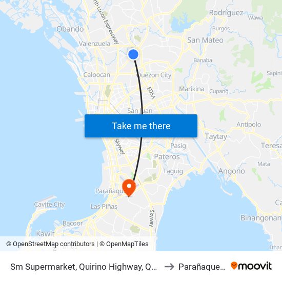 Sm Supermarket, Quirino Highway, Quezon City to Parañaque City map
