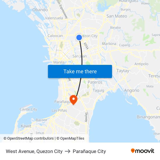 West Avenue, Quezon City to Parañaque City map