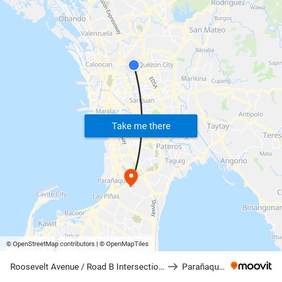 Roosevelt Avenue / Road B Intersection, Quezon City to Parañaque City map