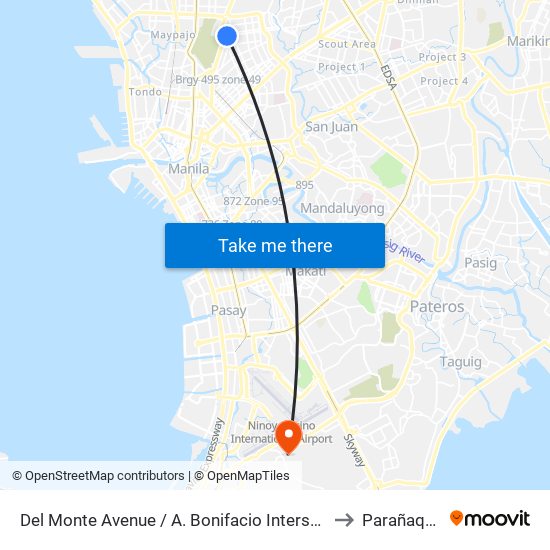 Del Monte Avenue / A. Bonifacio Intersection, Quezon City to Parañaque City map