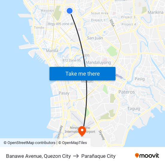 Banawe Avenue, Quezon City to Parañaque City map
