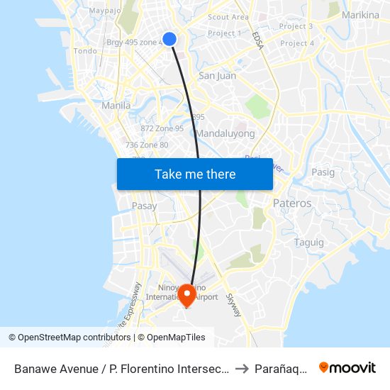 Banawe Avenue / P. Florentino Intersection, Quezon City to Parañaque City map