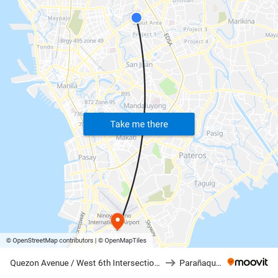 Quezon Avenue / West 6th Intersection, Quezon City to Parañaque City map