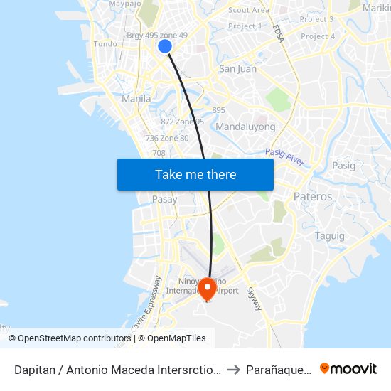 Dapitan / Antonio Maceda Intersrction, Manila to Parañaque City map