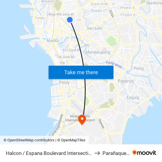 Halcon / Espana Boulevard Intersection, Manila to Parañaque City map