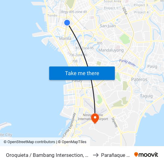 Oroquieta / Bambang Intersection, Manila to Parañaque City map