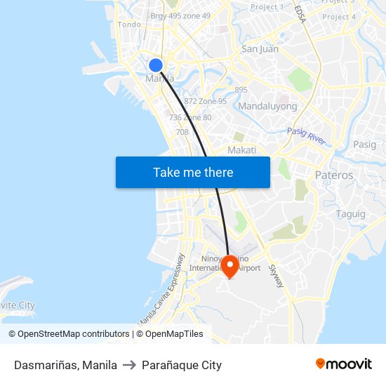 Dasmariñas, Manila to Parañaque City map