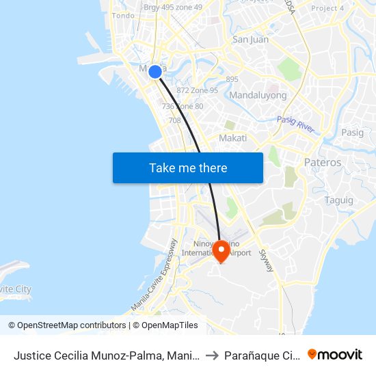 Justice Cecilia Munoz-Palma, Manila to Parañaque City map