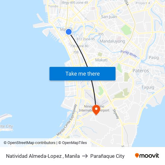 Natividad Almeda-Lopez , Manila to Parañaque City map