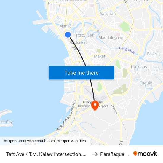 Taft Ave / T.M. Kalaw Intersection, Manila to Parañaque City map