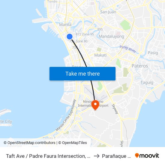 Taft Ave / Padre Faura Intersection, Manila to Parañaque City map