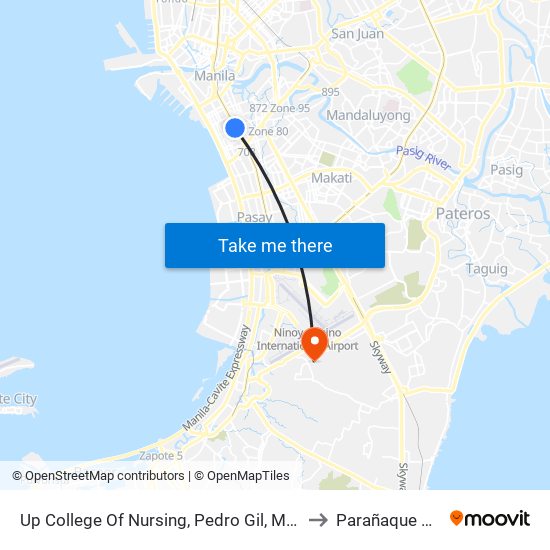 Up College Of Nursing, Pedro Gil, Manila to Parañaque City map