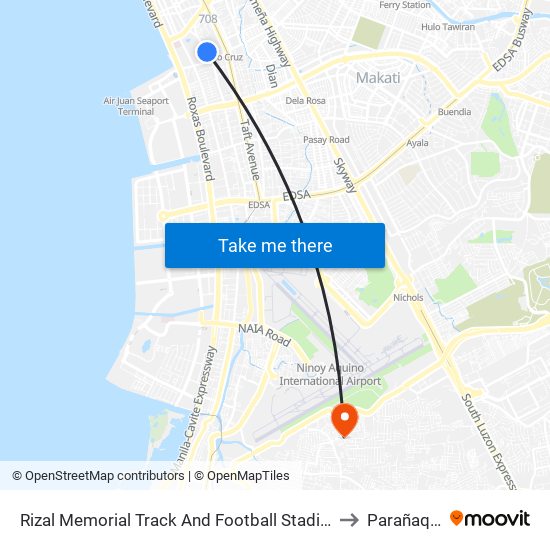 Rizal Memorial Track And Football Stadium, M Adriatico, Manila to Parañaque City map