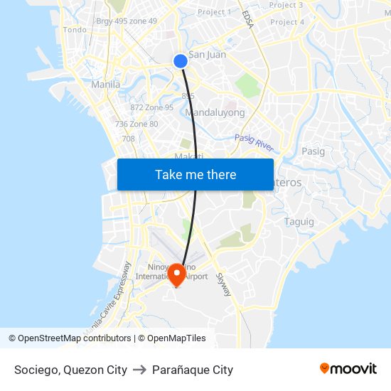 Sociego, Quezon City to Parañaque City map