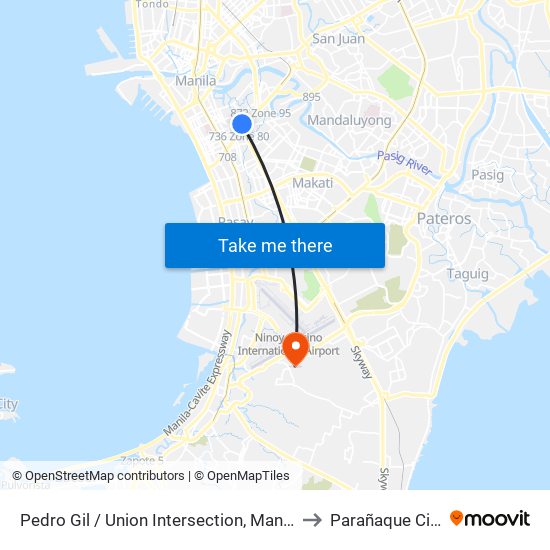 Pedro Gil / Union Intersection, Manila to Parañaque City map