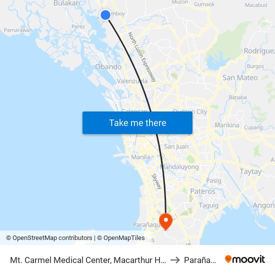 Mt. Carmel Medical Center, Macarthur Highway, Bocaue, Bulacan to Parañaque City map
