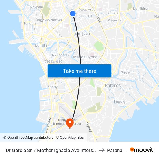 Dr Garcia Sr. / Mother Ignacia Ave Intersection, Quezon City, Manila to Parañaque City map