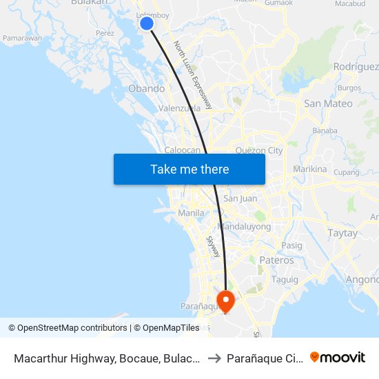 Macarthur Highway, Bocaue, Bulacan to Parañaque City map