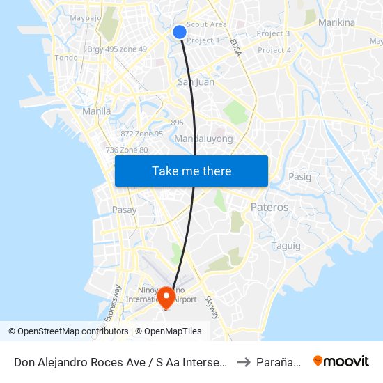 Don Alejandro Roces Ave / S Aa Intersection, Quezon City, Manila to Parañaque City map