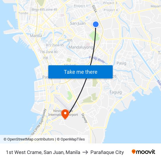 1st West Crame, San Juan, Manila to Parañaque City map